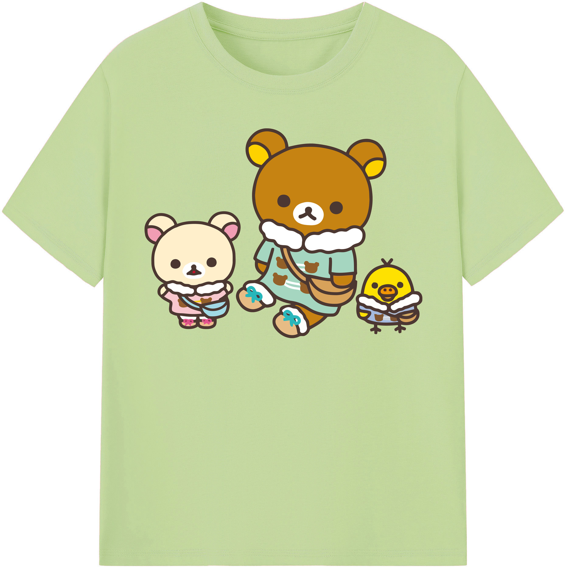 （画像用） リラックマ リラックマ キイロイトリ Rilakkuma Korilakkuma Kiiroitori 綿100％半袖Tシャツ（フロントプリント）